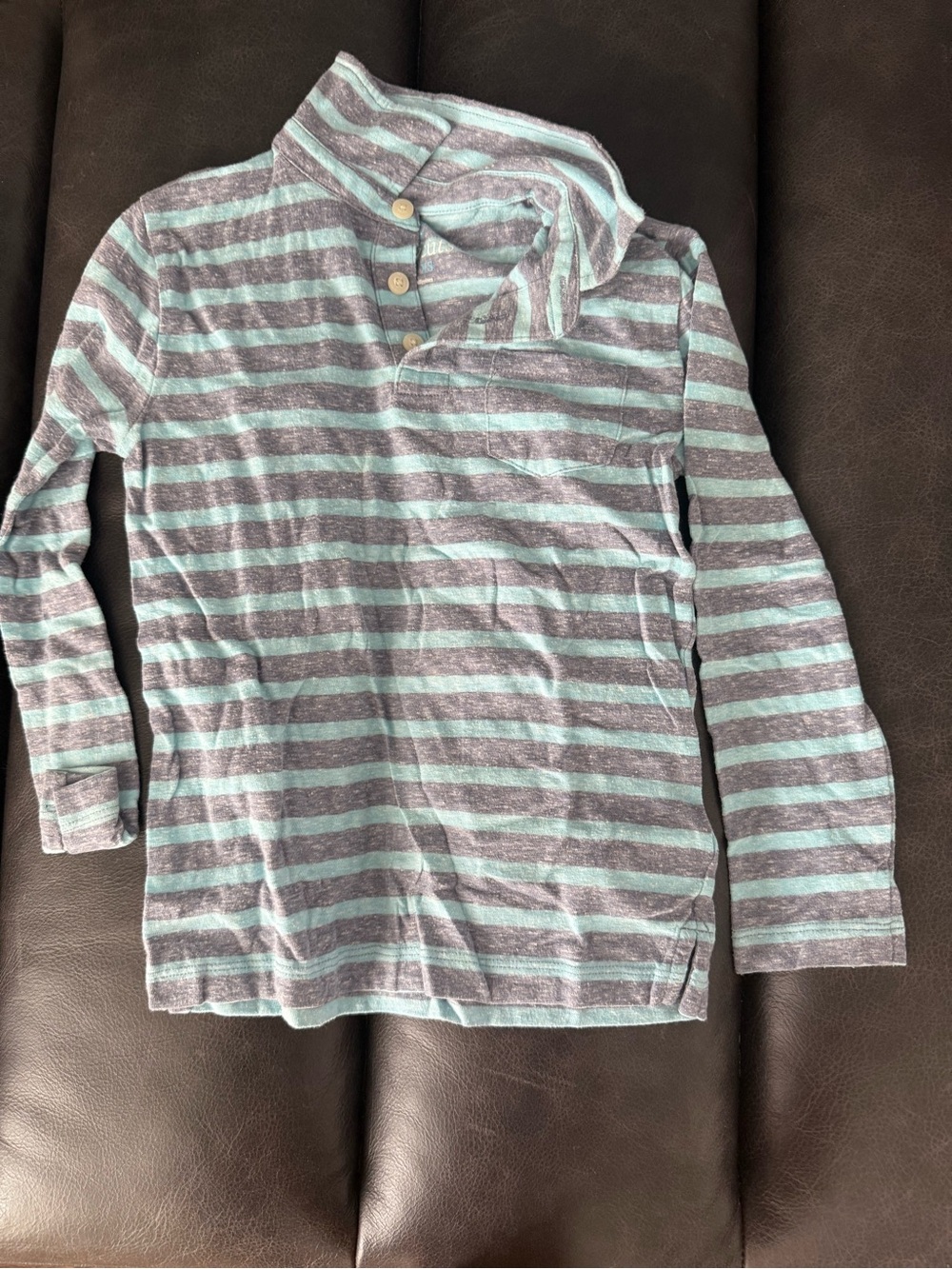 Crewcuts Boys Collar Polo Blue & Gray Striped Long-Sleeve